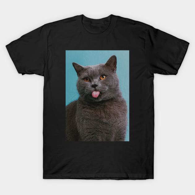 Cat showing its tongue T-Shirt by ponyoart